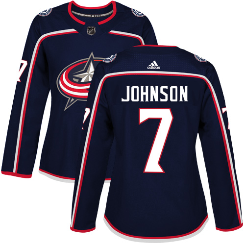 Adidas Columbus Blue Jackets #7 Jack Johnson Navy Blue Home Authentic Women Stitched NHL Jersey